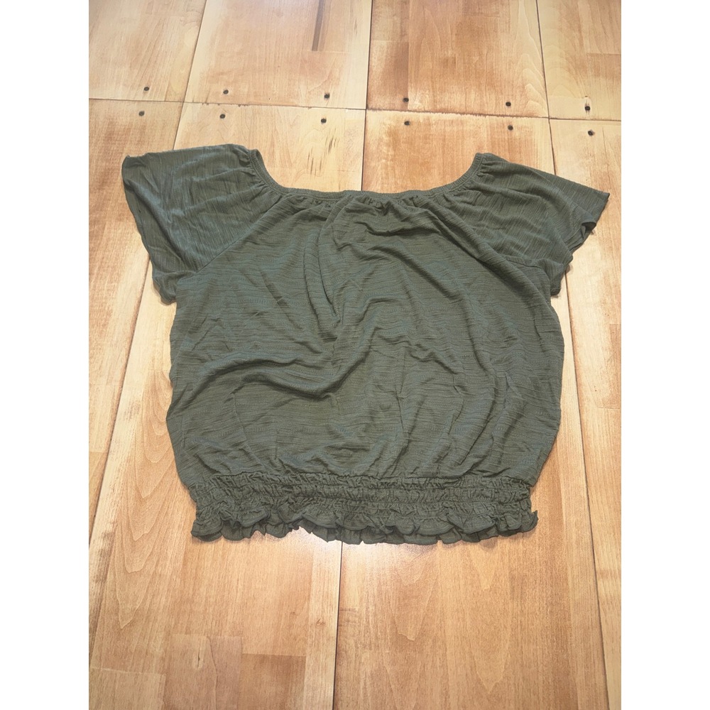 Style Co Olive Green Textured Off‎ Shoulder Smocked Cropped Top Women's XL